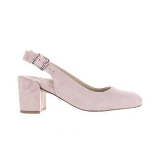 Vionic Plaza Nareen Baby Pink Rose Suede Slingback Block Heels